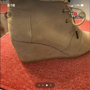 TOM khaki color wedge booties, good condition, size 8.